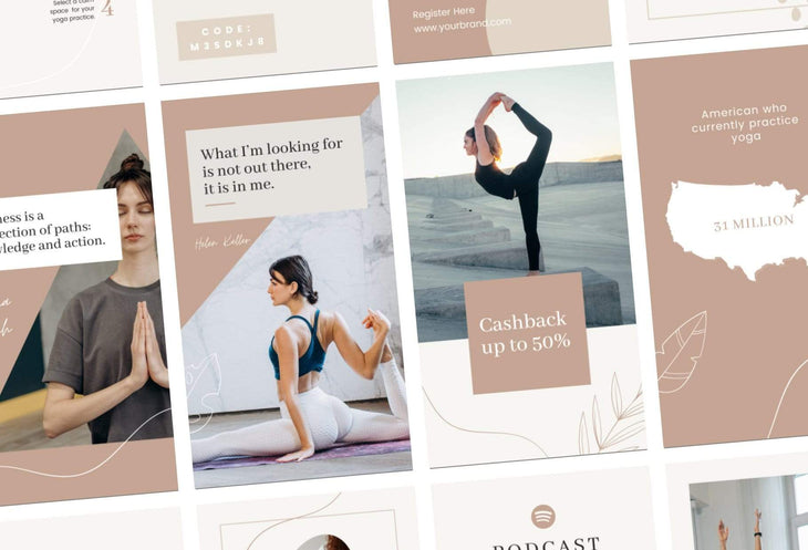 Ladystrategist YOGA Elegant - 97 Done-for-You Yoga Instagram Stories - Fully Editable Canva Templates instagram canva templates social media templates etsy free canva templates