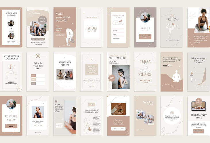 Ladystrategist YOGA Elegant - 97 Done-for-You Yoga Instagram Stories - Fully Editable Canva Templates instagram canva templates social media templates etsy free canva templates