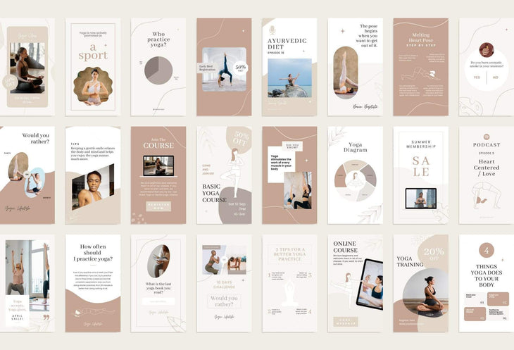 Ladystrategist YOGA Elegant - 97 Done-for-You Yoga Instagram Stories - Fully Editable Canva Templates instagram canva templates social media templates etsy free canva templates