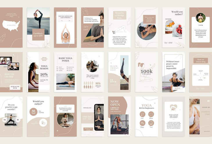 Ladystrategist YOGA Elegant - 97 Done-for-You Yoga Instagram Stories - Fully Editable Canva Templates instagram canva templates social media templates etsy free canva templates