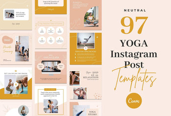 Ladystrategist YOGA Neutral - 97 Done-for-You Yoga Instagram Posts - Fully Editable Canva Templates instagram canva templates social media templates etsy free canva templates
