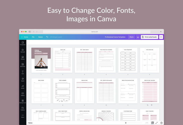 Ladystrategist Yoga Printable and Editable Journal Canva Template instagram canva templates social media templates etsy free canva templates