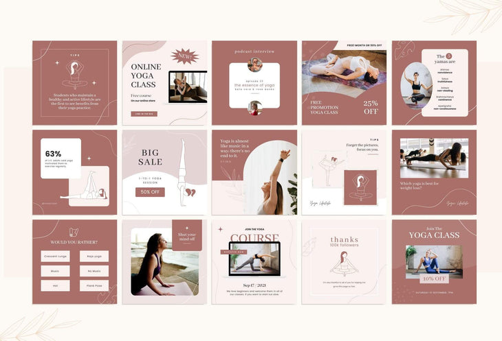 Ladystrategist YOGA Rose - 97 Done-for-You Yoga Instagram Posts - Fully Editable Canva Templates instagram canva templates social media templates etsy free canva templates