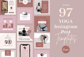 Ladystrategist YOGA Rose - 97 Done-for-You Yoga Instagram Posts - Fully Editable Canva Templates instagram canva templates social media templates etsy free canva templates